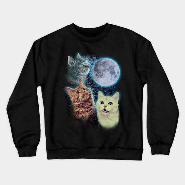 Three cats moon Crewneck Sweatshirt by ursulalopez